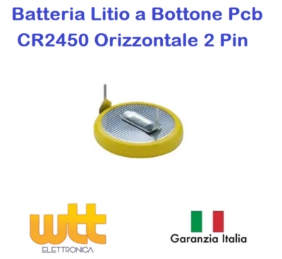 EXTRACELL CR2450 ORIZZONTALE SALDARE BATTERIA BOTTONE LITIO 3V 550mAh CIRCUITO STAMPATO