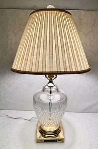 Vintage Hollywood Regency Cut Crystal Table Lamp Brass Base Cut Diamond Pattern - Picture 1 of 9