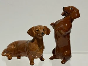 Beswick Tan Dachshunds Seated & Begging Models 1460 & 1461 Gloss - Picture 1 of 10