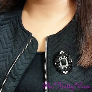 Vintage Victorian Deco Style Black Oval Cluster Brooch Pin w/ Swarovski Crystals - Picture 1 of 9