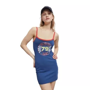 Urban Outfitters UO Race Me Blue Tank Top Bodycon Sleeveless Dress Size Large - Picture 1 of 4