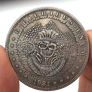 1921 Moneda de Arte de Faraón Egipcio Antiguo Cráneo Cráneo Carpa Coleccionable EE. UU. - Imagen 1 de 2