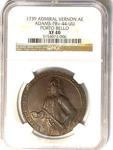 1739 Admiral Vernon Adams AE Porto Bello Taken NGC XF40-PBv-26-UU - Picture 1 of 8