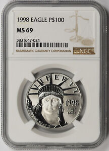 1998 Statue of Liberty One-Ounce Platinum American Eagle $100 MS 69 NGC 1 oz