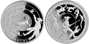 Latvia 2005 silver coin 1 lats proof BARON MÜNCHHAUSEN -pig horse dog box coa - Picture 1 of 1