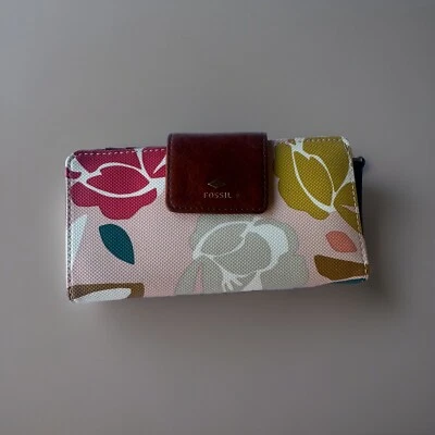 Cartera floral multicolor Fossil para mujer, ribete de cuero, cierre de cremallera Foto 1 de 4