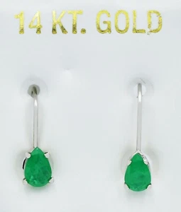 GENUINE 1.38 Cts EMERALDS DANGLING EARRINGS 14K WHITE GOLD - Free Certificate - Picture 1 of 3