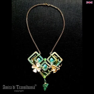 Geometrical Flower Jewelry Luxury Necklace Woman Pendant Gold Chain Stone 70s 60 - Picture 1 of 24