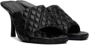 Authentic Burberry Women Black Leather Diamond QUILT Stiletto Sandals Mules 9 US - Picture 1 of 18