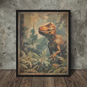 Vintage CANNABIS DINOSAUR Wall Art, Jurassic Marijuana Decor, Reptile 420 Poster - Picture 1 of 20