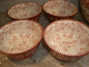 Temptations by Tara Old World Cranberry 4 Cereal Dessert Pedestal Bowls EUC (7) - Picture 1 of 4