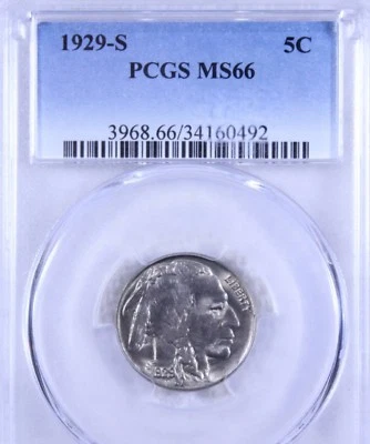 1929-S Buffalo Nickel : PCGS MS66 Blazing White - Image 1 of 3