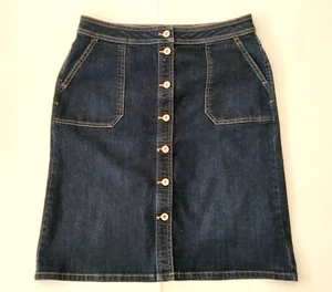 Liz Claiborne Women's Size 10 Knee Length Dark Blue Denim Button Front Skirt - Picture 1 of 8