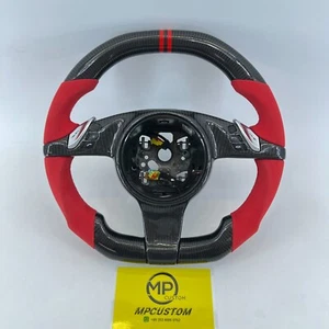 Real Carbon Fiber Steering Wheel For Porsche 911 Boxster Cayman 2012-2016 Red - Picture 1 of 9