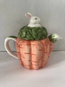 Vtg 1993 Wang’s Ceramic Bunny Carrots Easter Spring Teapot - Picture 1 of 11