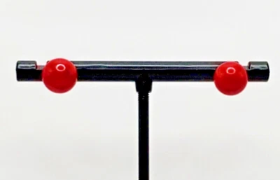 New Genuine 8mm Round Red Coral 14K White Gold Stud Earrings W/ Butterfly Backs - Image 1 of 4