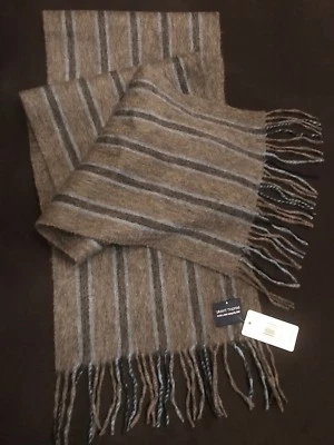 FAB! Bufanda para hombre Grant Thomas 100 % lana Mongolia gris con rayas azules  Foto 1 de 4