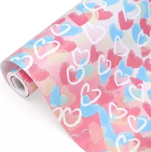 Pink and Blue Heart Wrapping Paper Roll, Topeedy 43cm*10m Recyclable Love Heart - Picture 1 of 7