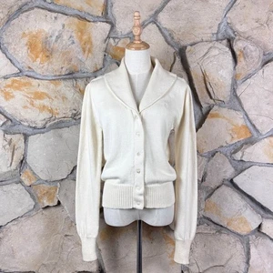 Maglione cardigan Ralph Lauren blu etichetta cotone collo sciallato avorio | XL - Foto 1 di 4