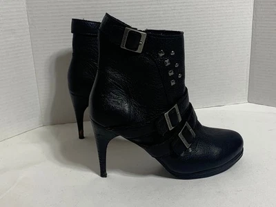 Harley Davidson Botas Encubiertas de Cuero Negro 4.25" Tacón de Aguja Correa Cremallera 9.5M Foto 1 de 4