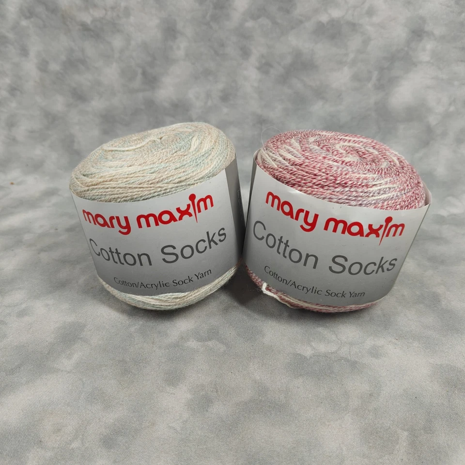 Calcetines de algodón suave Mary Maxim hilo 2 madejas natural y vino 100 g 470 yd Foto 1 de 4
