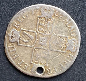 Queen Anne Shilling 1707 (holed) Silver Coin Lot E4 - Picture 1 of 2