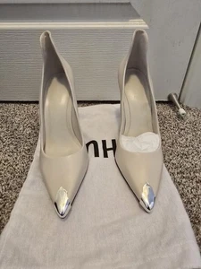 SOLD OUT Schutz AMAL Metal Cap Toe Leather Heel In Bone - Picture 1 of 7