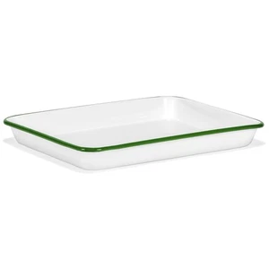 11 x 9" Enameled Metal 2 qt Rectangular Serving Tray, Solid White/Dark Green Rim - Picture 1 of 7