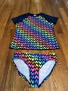 EUC Lands End Girls Swim Bikini W rashguard Hearts Size 10/12 - Picture 1 of 6