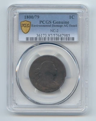 1800/79 Draped Bust Large Cent, Rare NC-2, PCGS AG Details - Image 1 of 3
