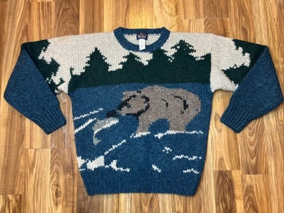 Vintage Woolrich Grizzly Bear 100% Wool Hand Knit Sweater Sz. M RARE - Image 1 of 4