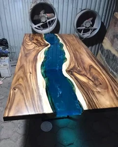 Modern Blue Epoxy Table | Resin River Coffee Table | Unique Handmade Furniture - Picture 1 of 9