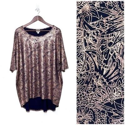 LuLaRoe Irma Top Metallic Floral Paisley Print Navy & Copper / Rose Gold 2XL Foto 1 de 4