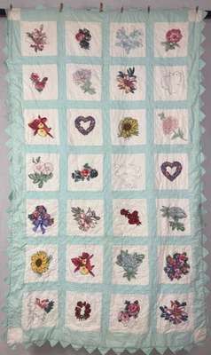 Vintage Handmade Epic Floral striped Multicolored Pottery barn Quilt 220x133 cm - Image 1 of 4