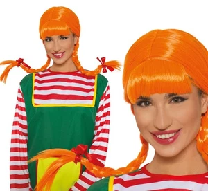 Adults Pippi Orange Plaited Wig World Book Day Fancy Dress Costume Accessory - Picture 1 of 1