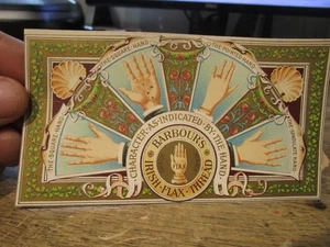 ANTIQUE OLD VICTORIAN ERA ADVERTISING CARD Barbour's Irish Flax Thread Hand Sign - Picture 1 of 2