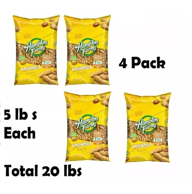 4 PACK Hampton Farms Unsalted In-Shell Peanuts (20 lbs. TOTAL ) - Image 1 of 2