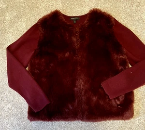 BANANA REPUBLIC, DAMEN GR. L, WEINROT, VORNE OFFEN, KUNSTFELL, CARDIGAN PULLOVER - Bild 1 von 5