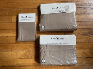 VINTAGE Ralph Lauren Home Classic Khaki Full Sheet Set Fitted Flat Pillowcases - Picture 1 of 10