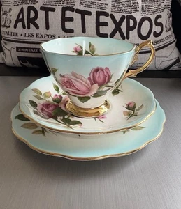 Royal Albert ANNIVERSARY ROSE Teal Trio - Picture 1 of 12
