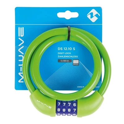 M-Wave DS 12.10 Cable Lock - 12mm, 1000mm, Green, Combination, Silicone Coated - Image 1 of 2