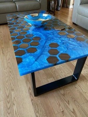 Epoxy Acacia Table Dining Coffee Table  with lags CNC pattern table Home Decor - Image 1 of 4