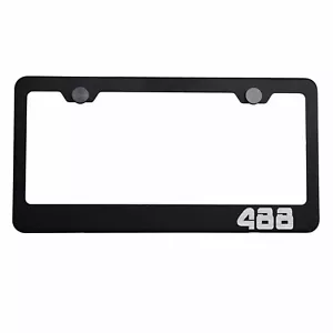 Matte Black License Plate Frame Silver 488 Laser Etched Metal Screw Cap - Picture 1 of 8