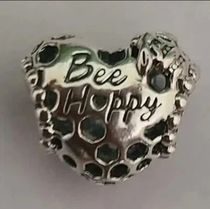 Genuine PANDORA Bee Happy Honeycomb Heart Charm Retired 798769C00 - Picture 1 of 7