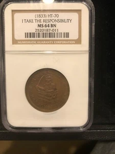 1833 HARD TIMES TOKEN HT-70 LOW-51 NGC MS 64 - Picture 1 of 4