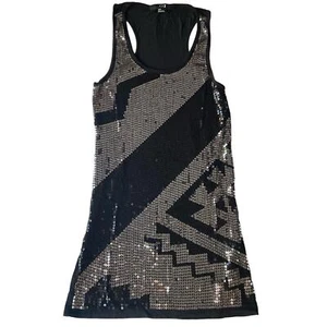 XXI Women’s Sleeveless Deep Screw Neck Sexy Mini Dress size S, Sequin Black - Picture 1 of 8