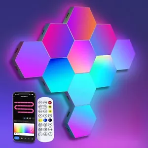 10PCS Hexagon Wall Light LED Panel Smart APP RGB Gaming Light Music Sync Lamps - Picture 1 of 16