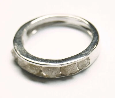 Помолвочное кольцо из серебра 925 пробы с натуральным чистым белым необработанным бриллиантом I3 1,60 карата - Изображение 1 из 4