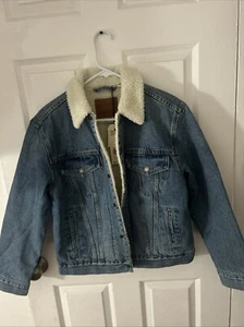 Levi's Premium Women’s Blue Denim Ex-Boyfriend Sherpa Trucker Jacket Size S - Picture 1 of 10