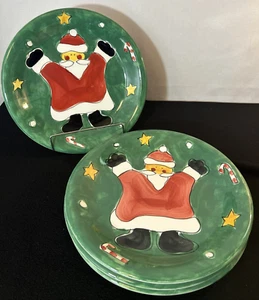 Gibson Green Festive Santa Set Of 4 Christmas Holiday Dinner Plates 11 1/4" EUC - Picture 1 of 5